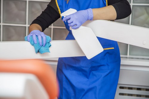 Cleaner preparing a bathroom for move in cleaning in Westhampstead